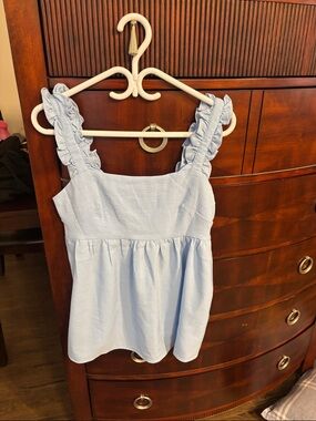Ruffled Strap Light Blue Tank Top